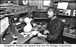 Rosko in the Caroline studio on the mv Mi Amigo